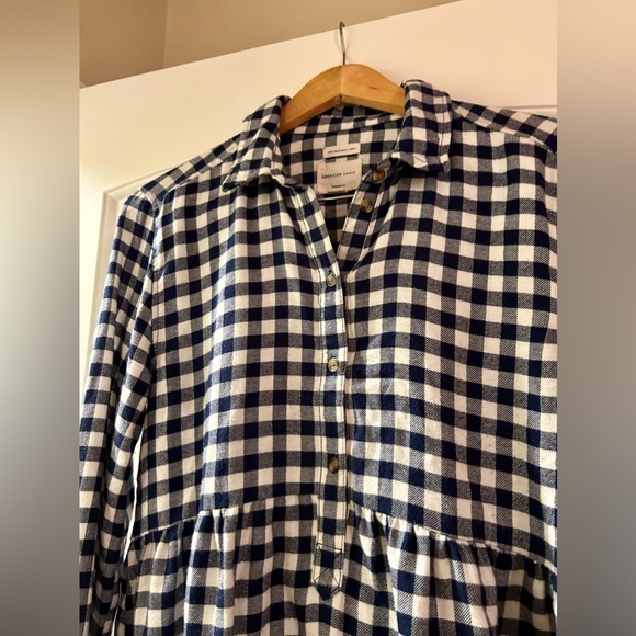 American Eagle Gingham Peplum Babydoll Long Sleeve Top.  Size Small. - Picture 3 of 11